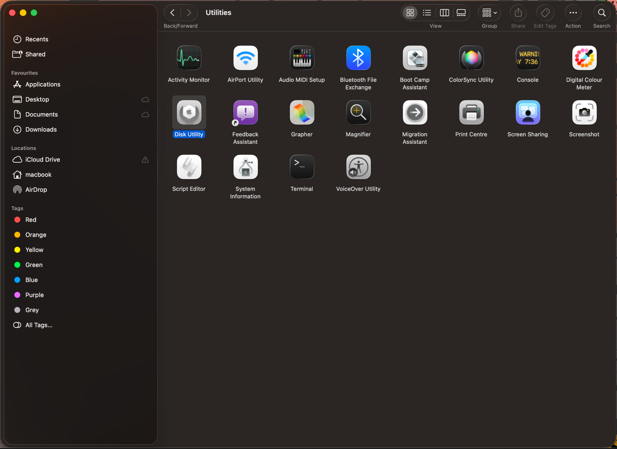 Disk Utility on MacBook